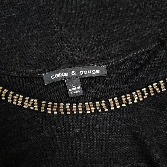 Cable and Gauge Embellished Burn Out Top Black Size Large - Picture 3 of 6